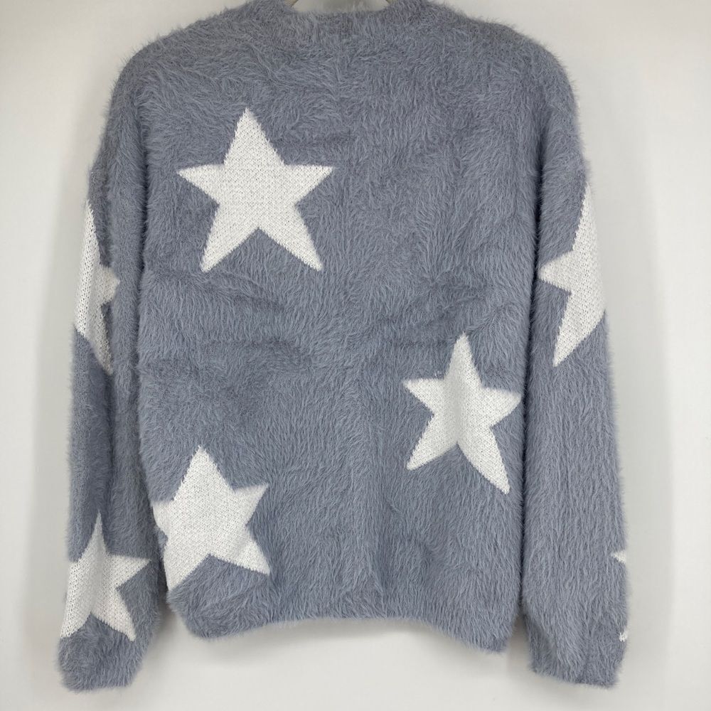 Cliche Fuzzy Star Soft Sweater Grey/White Color Size L - Picture 3 of 7